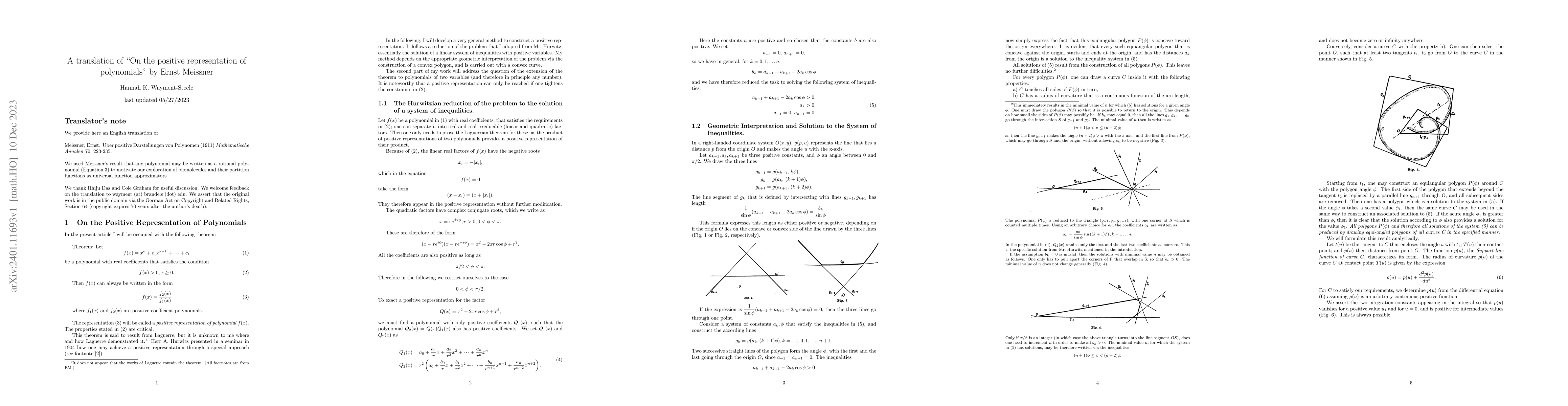 Thumbnail for A translation of "On the positive representation of polynomials" by
  Ernst Meissner