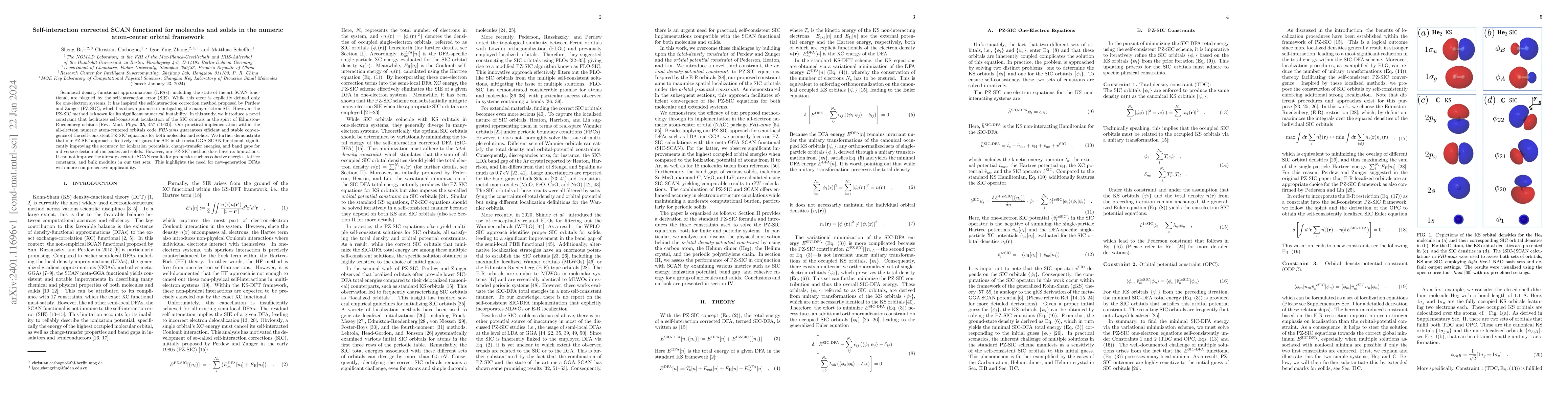 Thumbnail for Self-interaction corrected SCAN functional for molecules and solids in
  the numeric atom-center orbital framework