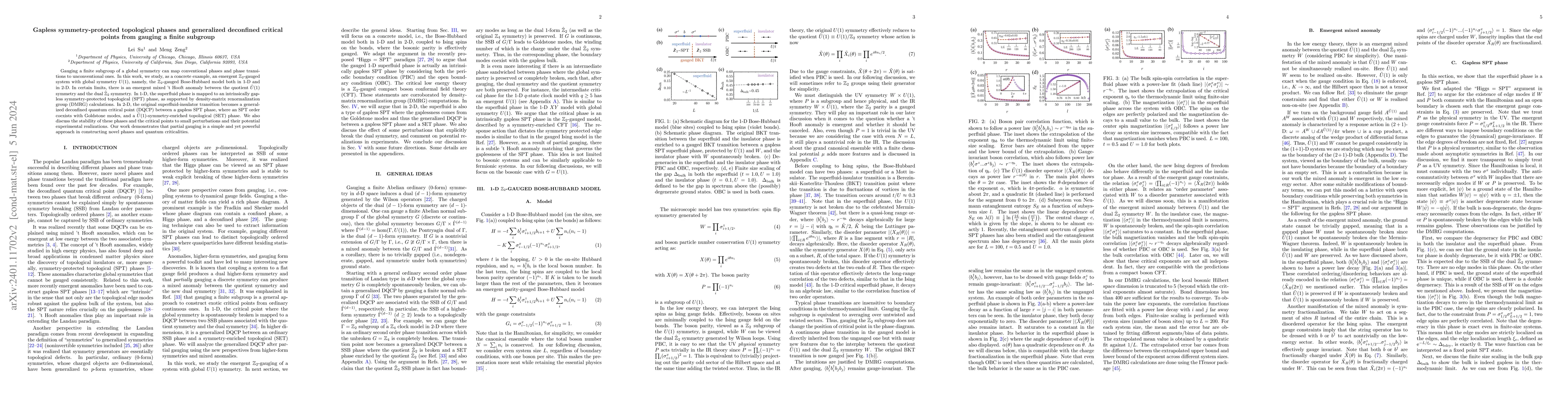 Thumbnail for Gapless symmetry-protected topological phases and generalized deconfined
  critical points from gauging a finite subgroup