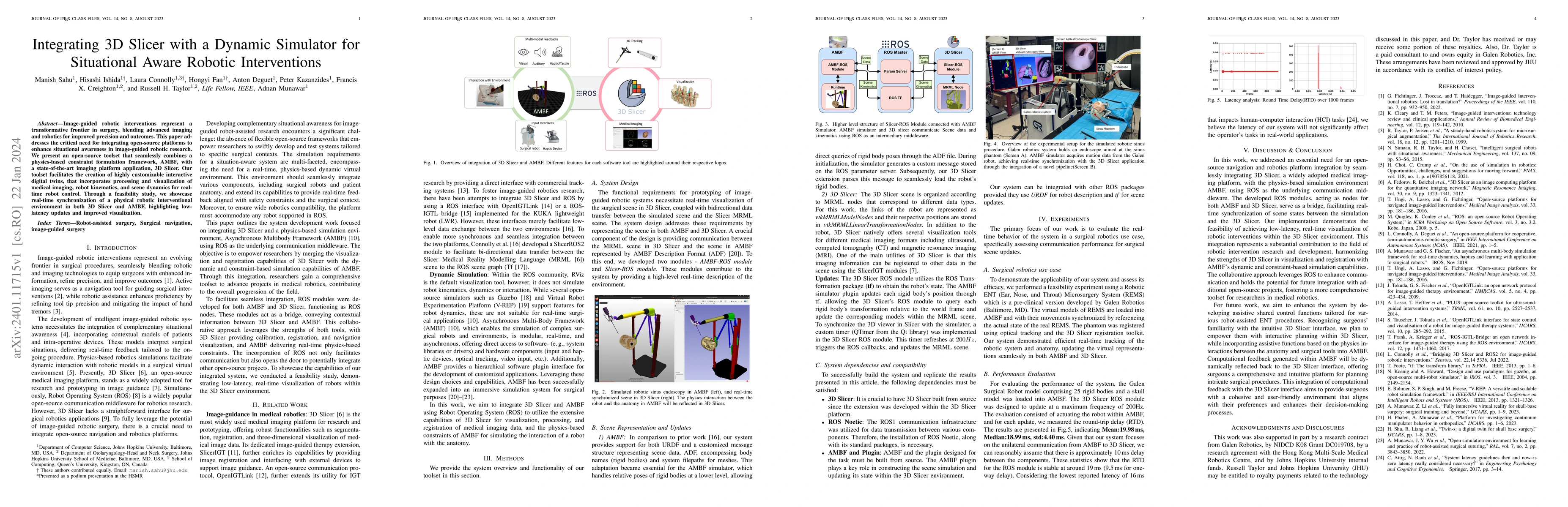 Thumbnail for Integrating 3D Slicer with a Dynamic Simulator for Situational Aware
  Robotic Interventions
