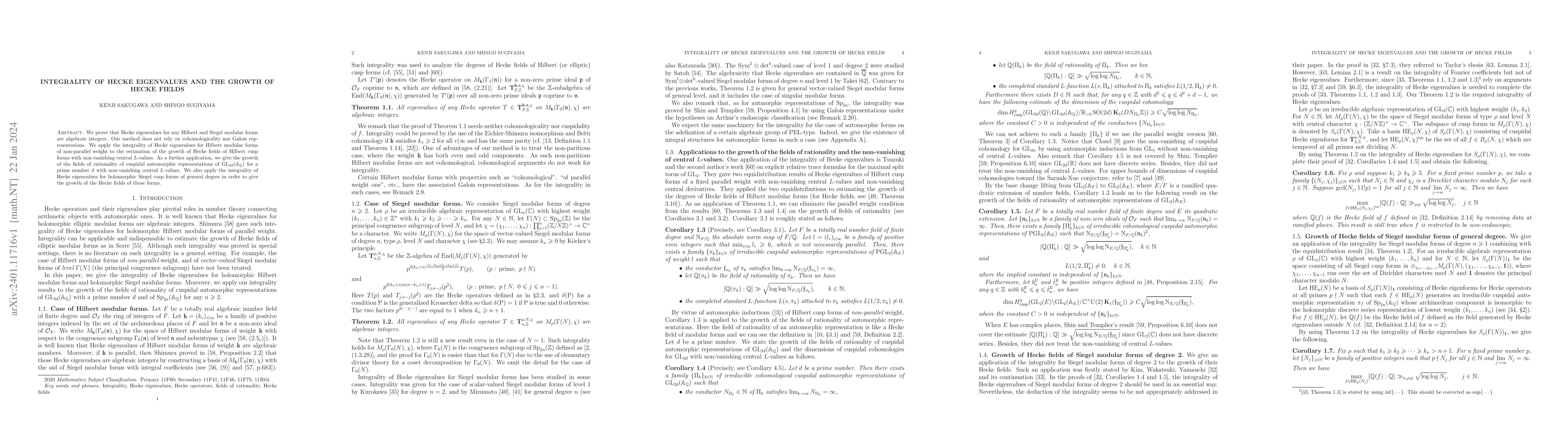 Thumbnail for Integrality of Hecke eigenvalues and the growth of Hecke fields