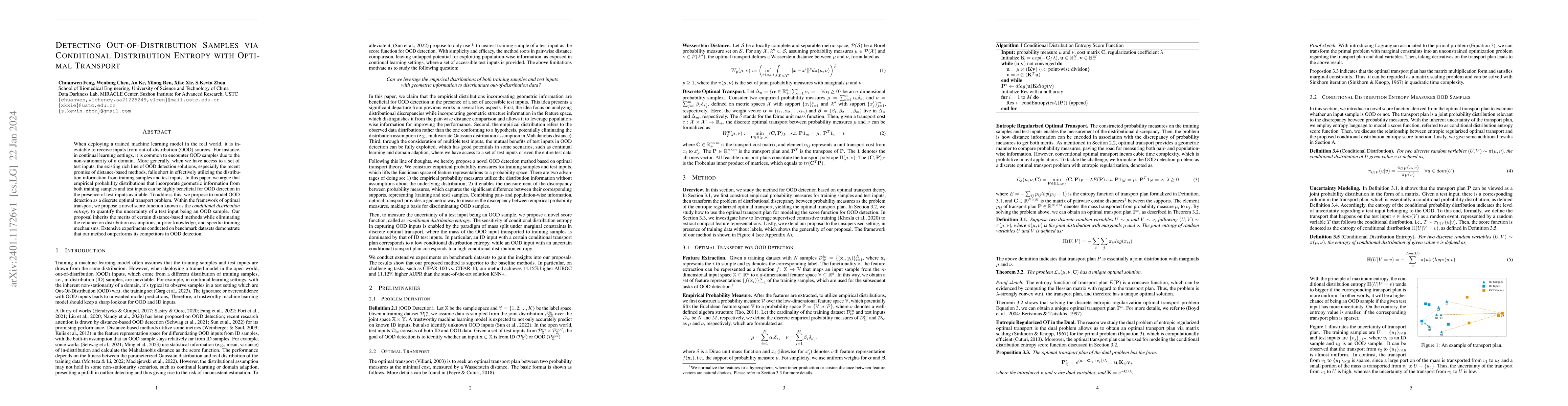 Thumbnail for Detecting Out-of-Distribution Samples via Conditional Distribution
  Entropy with Optimal Transport
