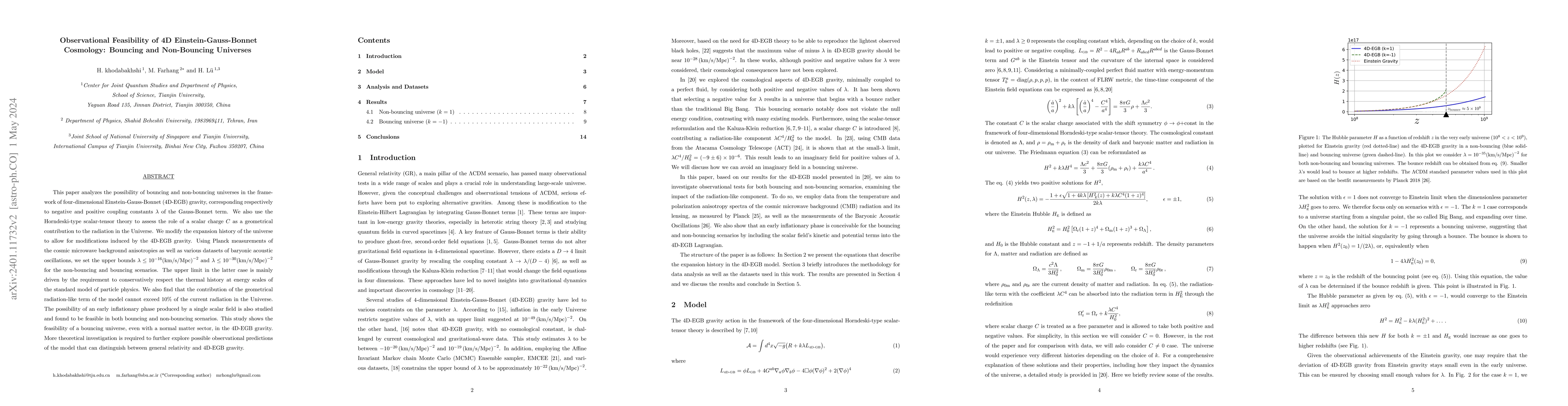 Thumbnail for Observational Feasibility of 4D Einstein-Gauss-Bonnet Cosmology:
  Bouncing and Non-Bouncing Universes