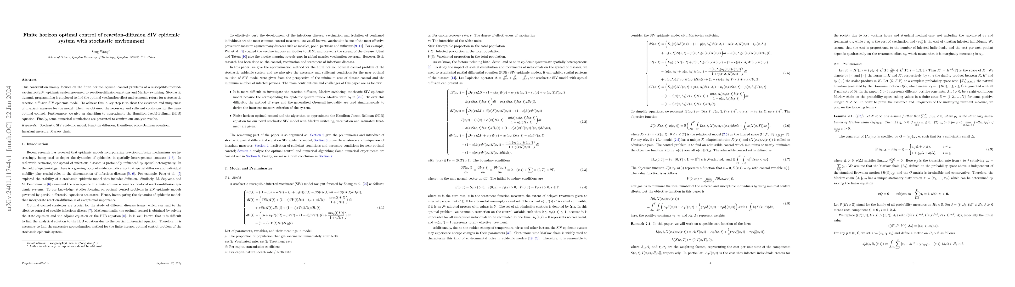 Thumbnail for Finite horizon optimal control of reaction-diffusion SIV epidemic system
  with stochastic environment
