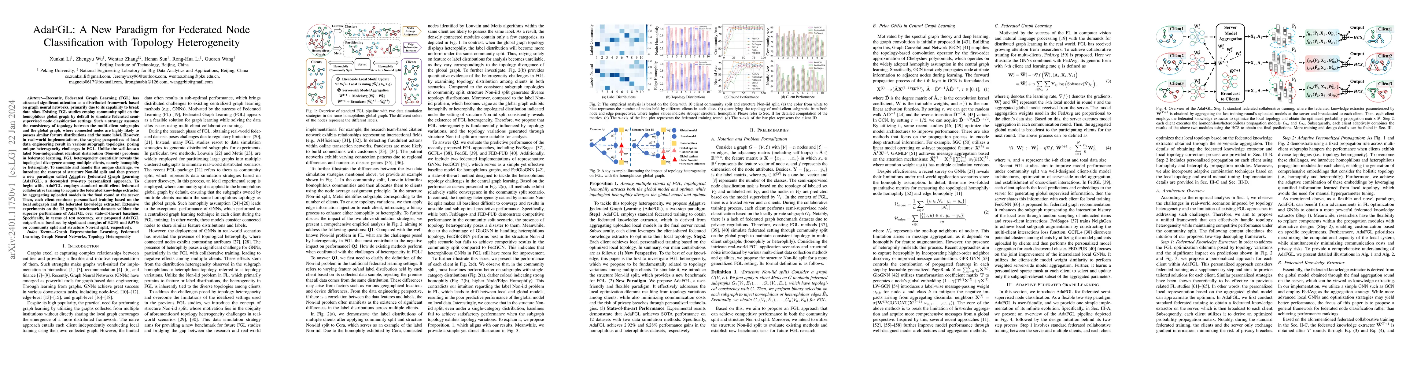 Thumbnail for AdaFGL: A New Paradigm for Federated Node Classification with Topology
  Heterogeneity