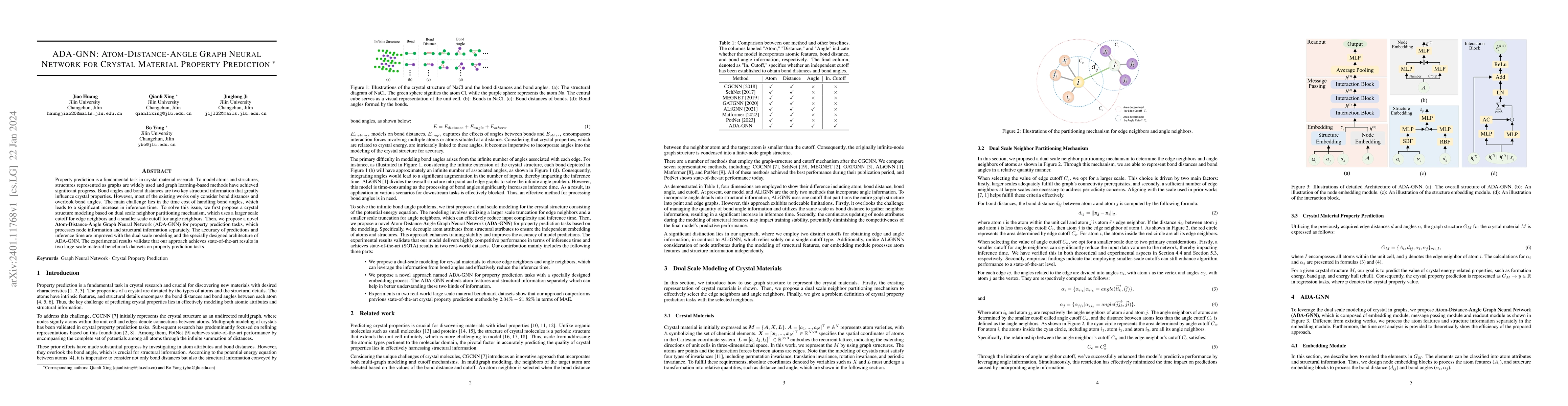 Thumbnail for ADA-GNN: Atom-Distance-Angle Graph Neural Network for Crystal Material
  Property Prediction
