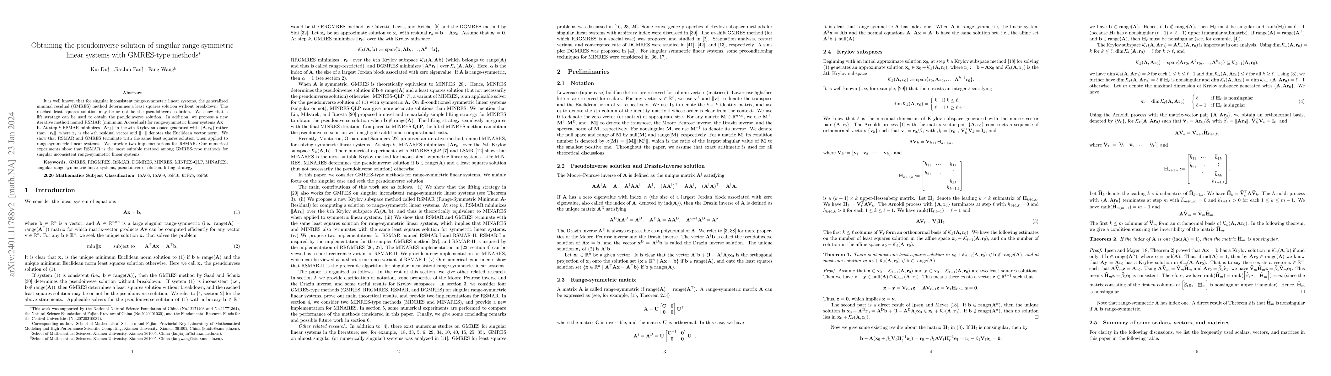 Thumbnail for Obtaining the pseudoinverse solution of singular range-symmetric linear
  systems with GMRES-type methods