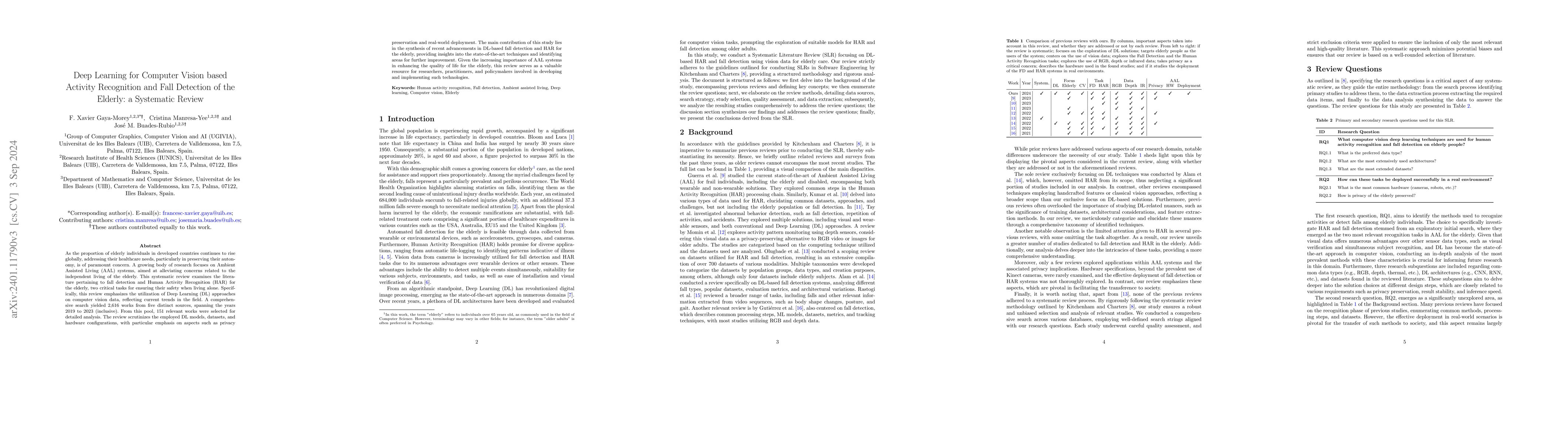 Thumbnail for Deep Learning for Computer Vision based Activity Recognition and Fall
  Detection of the Elderly: a Systematic Review