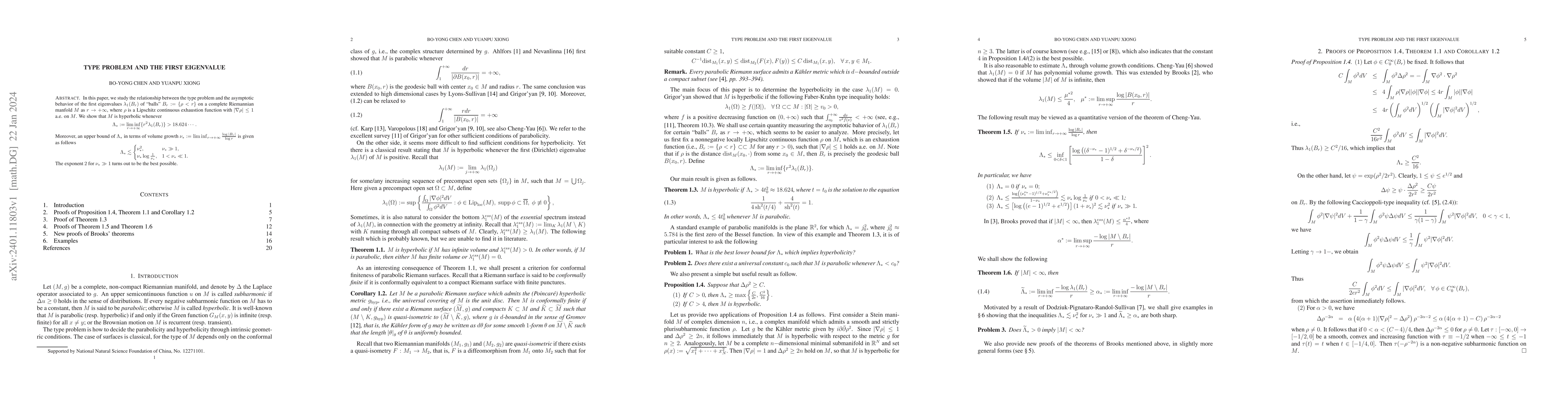 Thumbnail for Type problem and the first eigenvalue