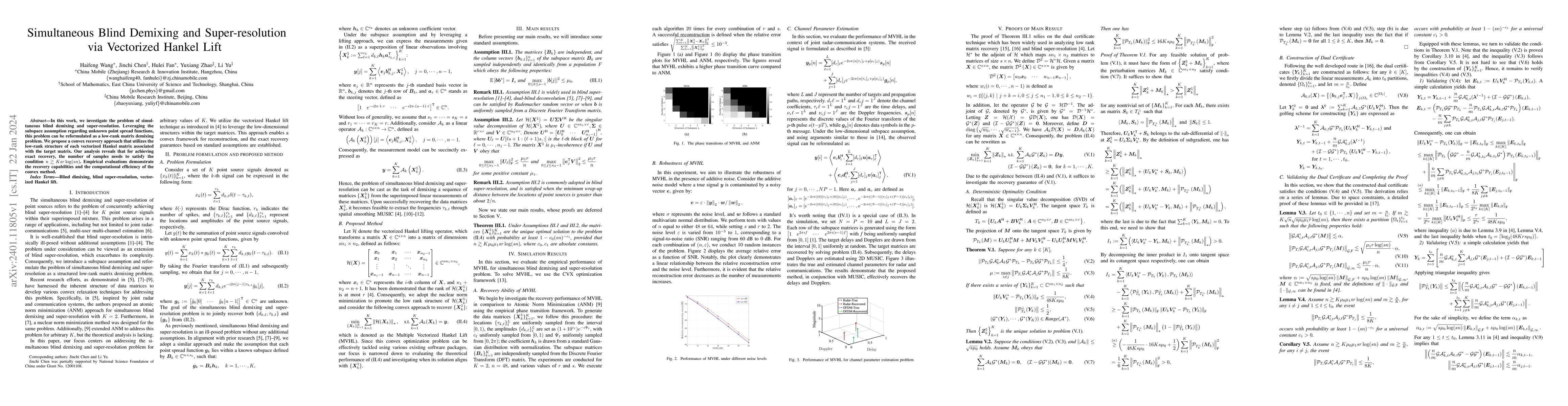 Thumbnail for Simultaneous Blind Demixing and Super-resolution via Vectorized Hankel
  Lift