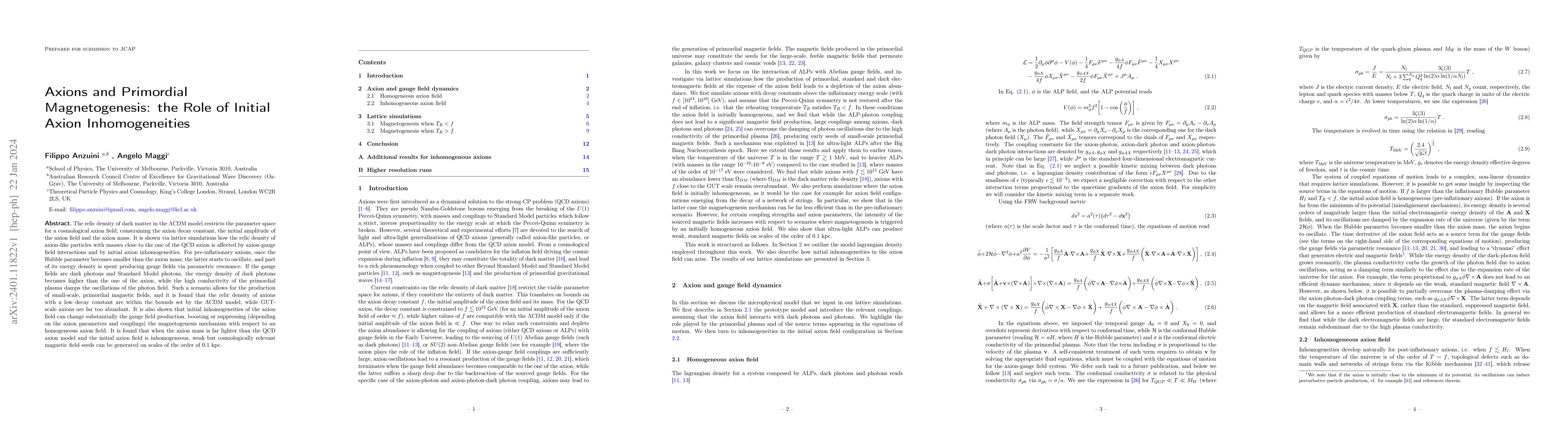 Thumbnail for Axions and Primordial Magnetogenesis: the Role of Initial Axion
  Inhomogeneities