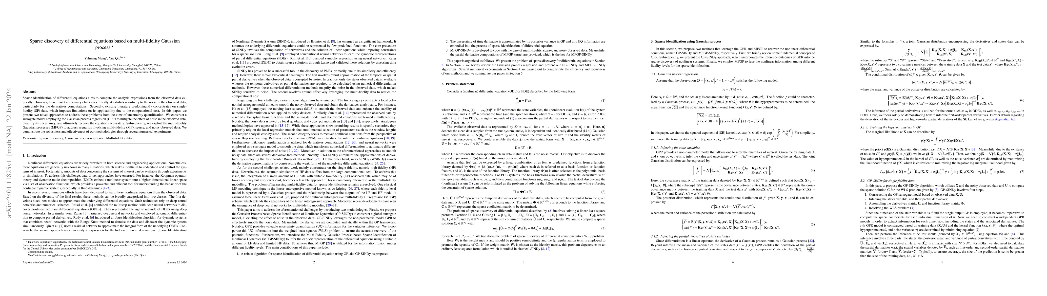 Thumbnail for Sparse discovery of differential equations based on multi-fidelity
  Gaussian process