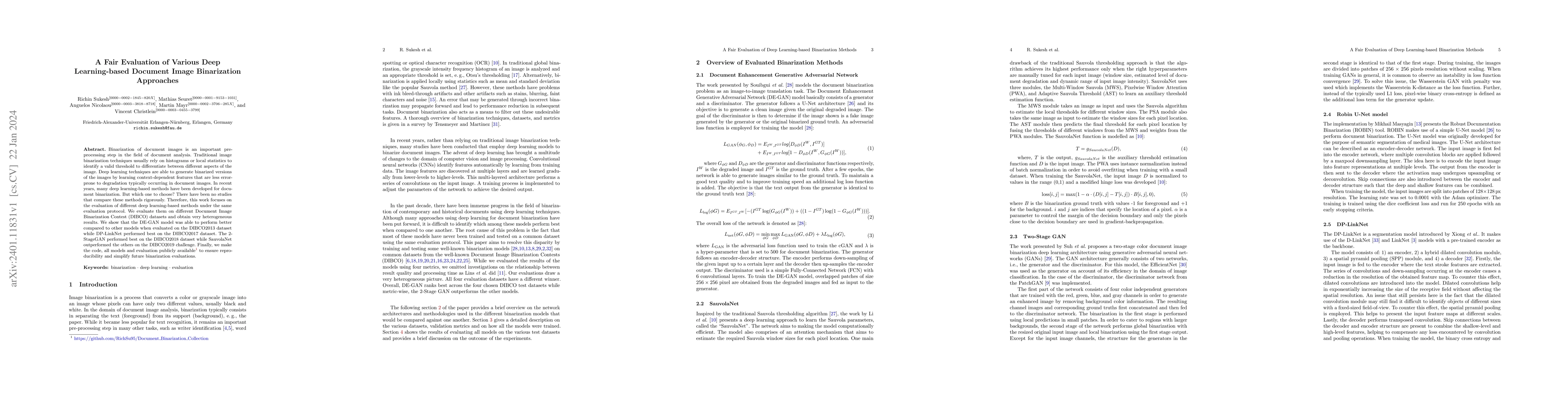 Thumbnail for A Fair Evaluation of Various Deep Learning-Based Document Image
  Binarization Approaches