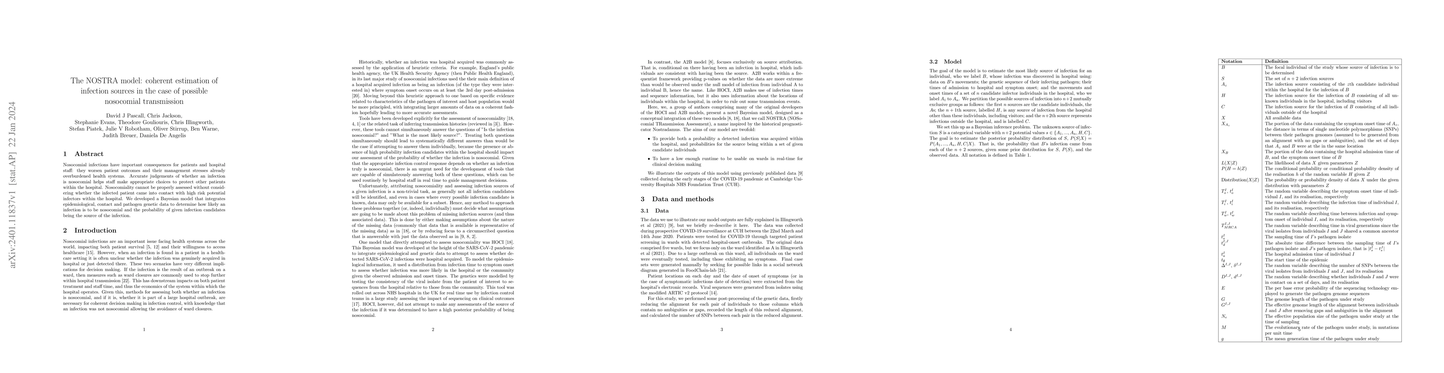 Thumbnail for The NOSTRA model: coherent estimation of infection sources in the case
  of possible nosocomial transmission