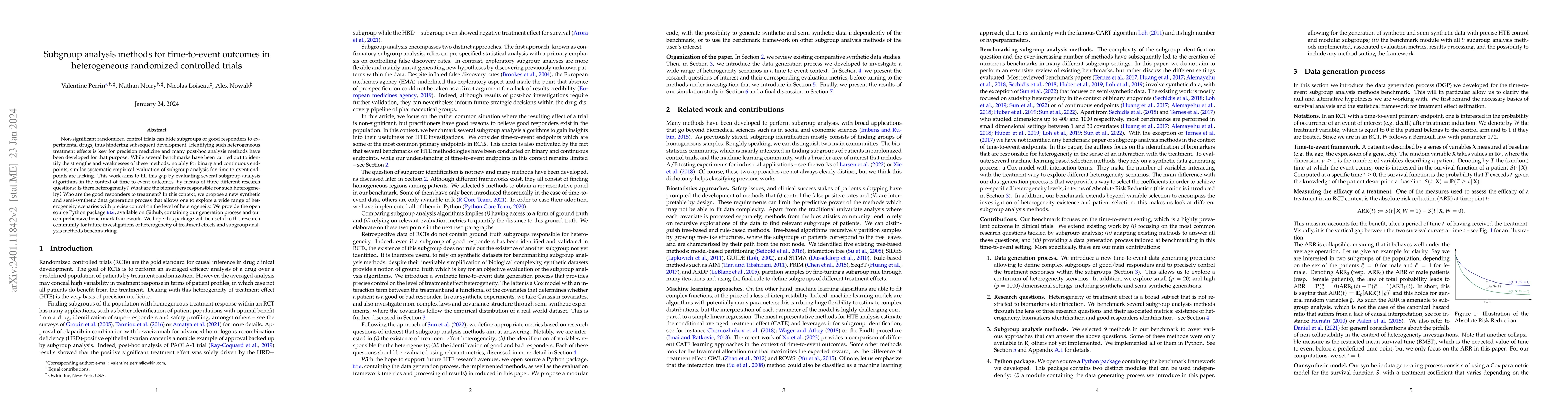 Thumbnail for Subgroup analysis methods for time-to-event outcomes in heterogeneous
  randomized controlled trials