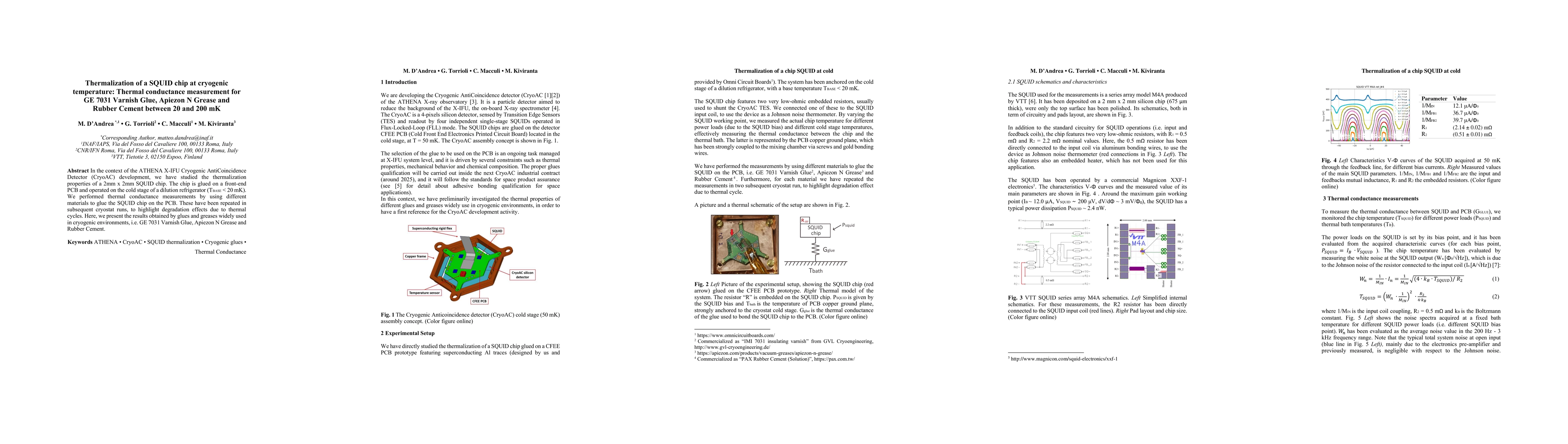 Thumbnail for Thermalization of a SQUID chip at cryogenic temperature: Thermal
  conductance measurement for GE 7031 Varnish Glue, Apiezon N Grease and Rubber
  Cement between 20 and 200 mK