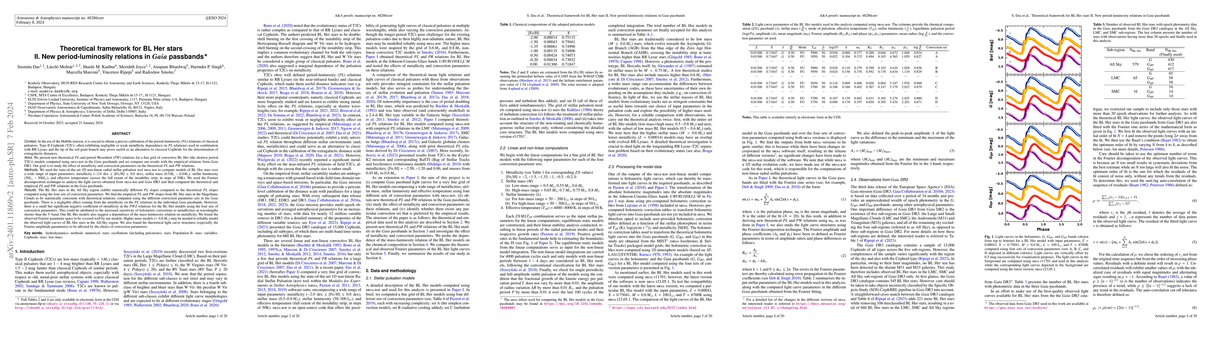 Thumbnail for A theoretical framework for BL Her stars -- II. New period-luminosity
  relations in the Gaia passbands
