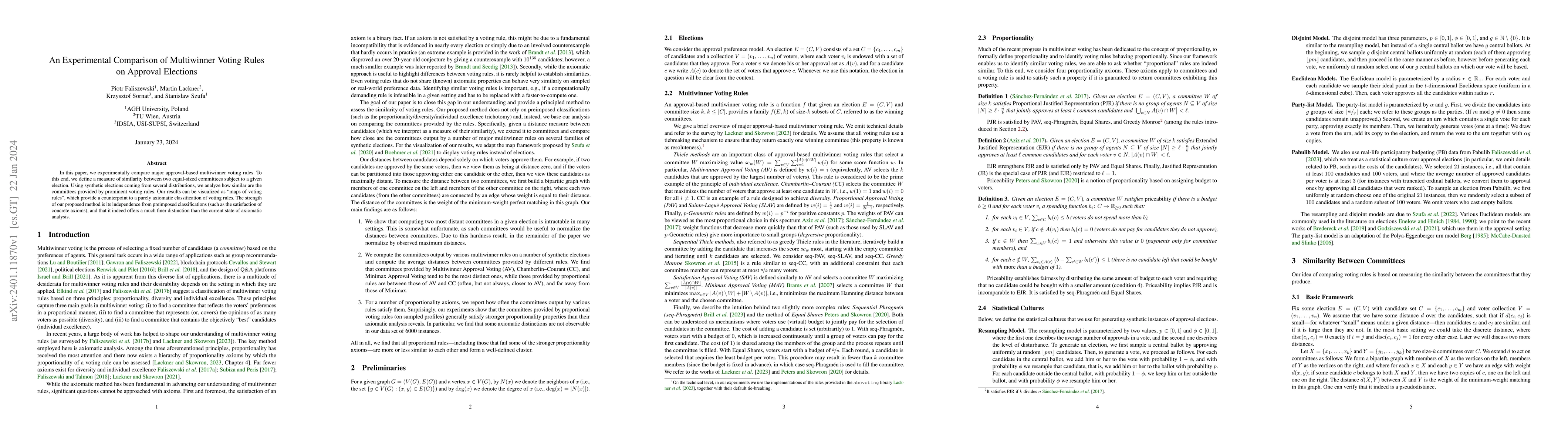 Thumbnail for An Experimental Comparison of Multiwinner Voting Rules on Approval
  Elections