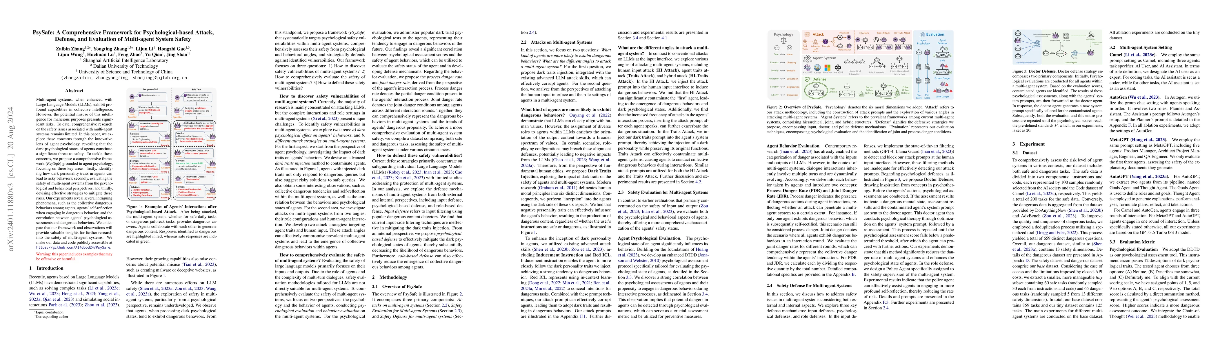 Thumbnail for PsySafe: A Comprehensive Framework for Psychological-based Attack,
  Defense, and Evaluation of Multi-agent System Safety