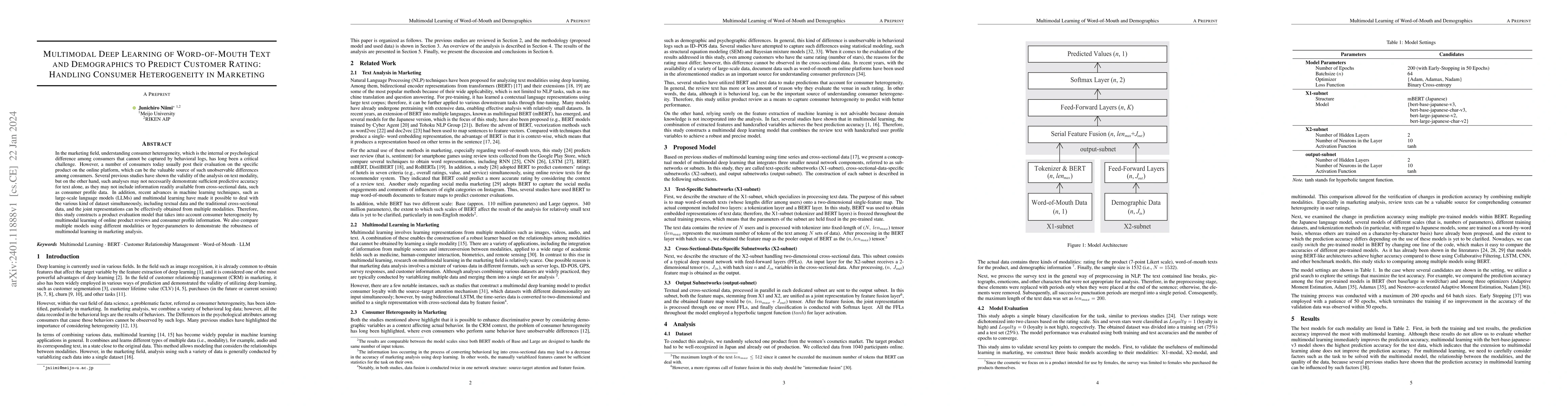 Thumbnail for Multimodal Deep Learning of Word-of-Mouth Text and Demographics to
  Predict Customer Rating: Handling Consumer Heterogeneity in Marketing