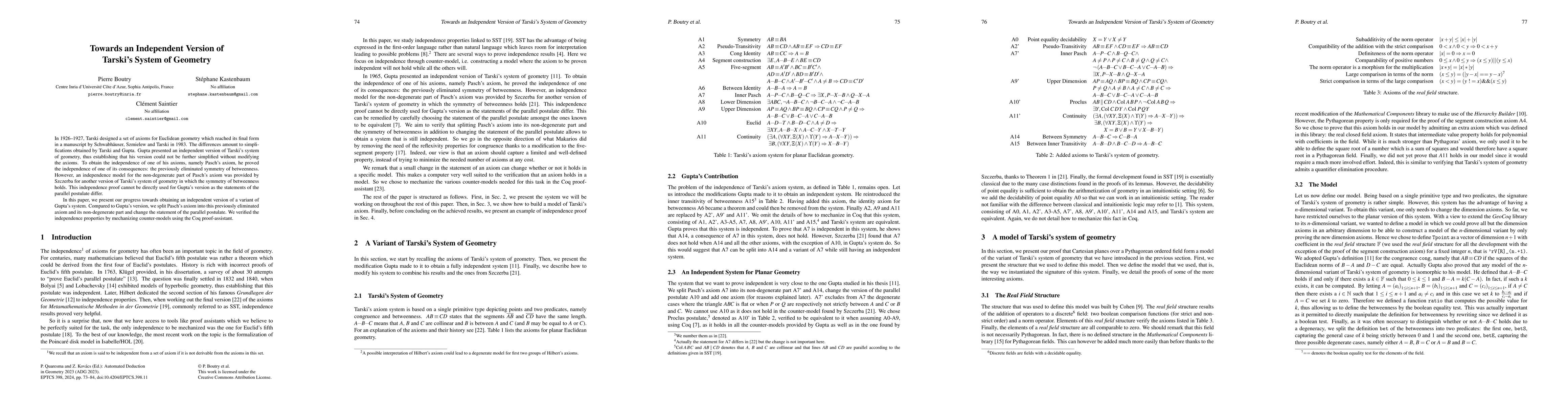 Thumbnail for Towards an Independent Version of Tarski's System of Geometry