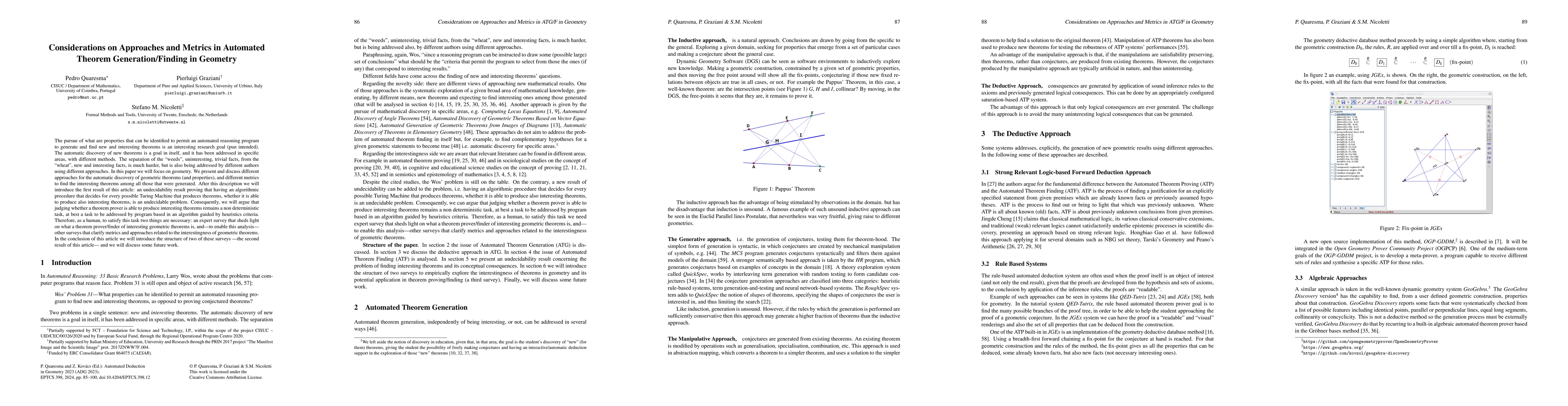Thumbnail for Considerations on Approaches and Metrics in Automated Theorem
  Generation/Finding in Geometry