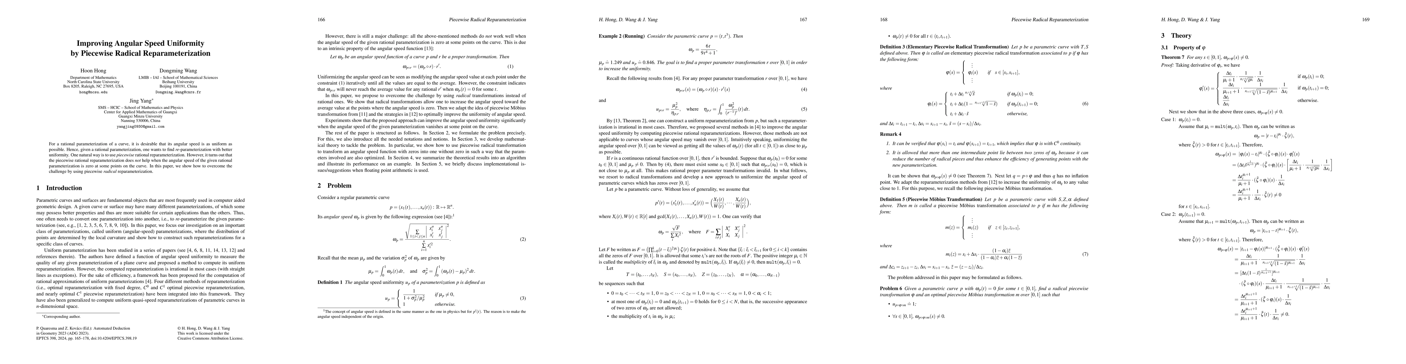 Thumbnail for Improving Angular Speed Uniformity by Piecewise Radical
  Reparameterization