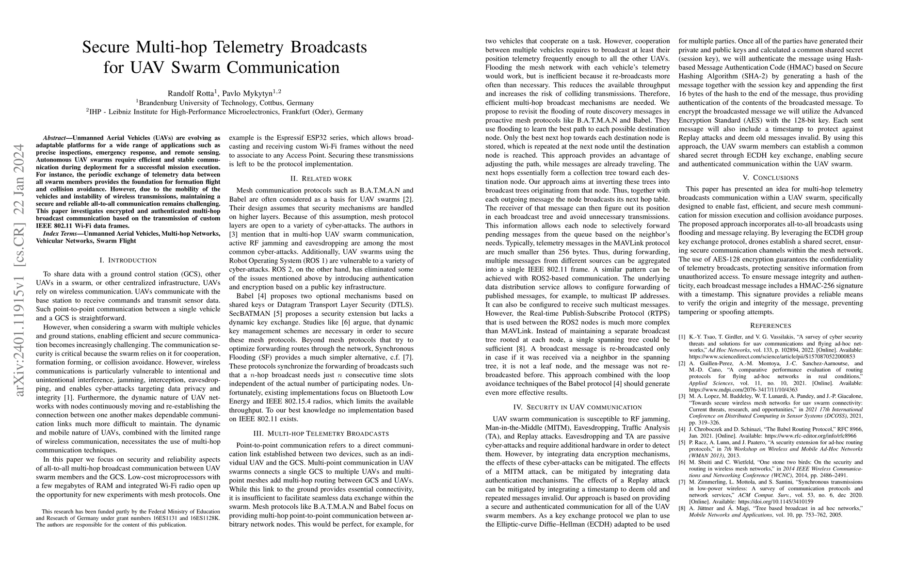 Thumbnail for Secure Multi-hop Telemetry Broadcasts for UAV Swarm Communication