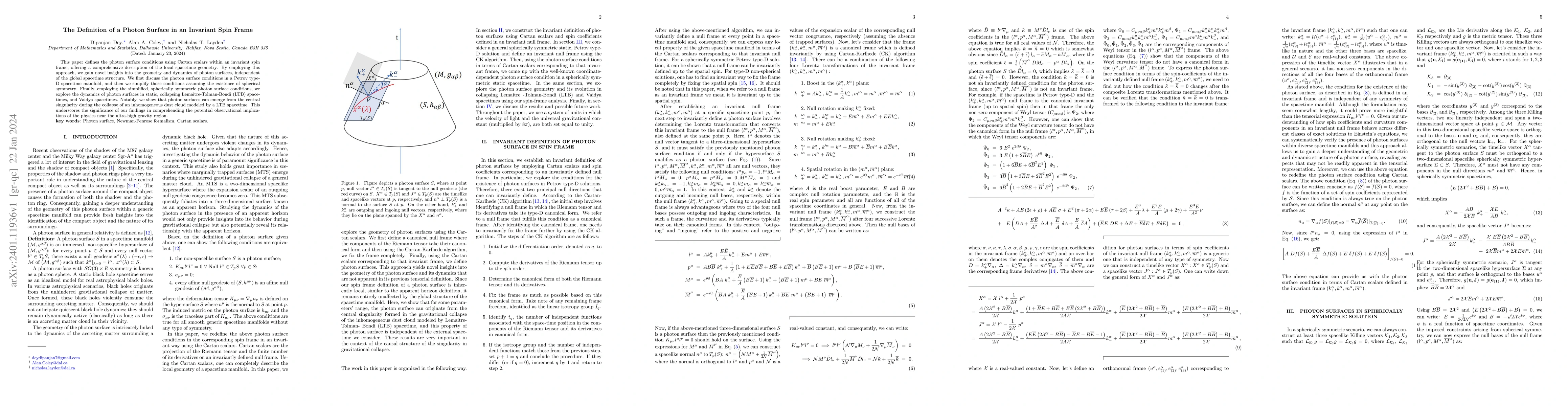 Thumbnail for The Definition of a Photon Surface in an Invariant Spin Frame