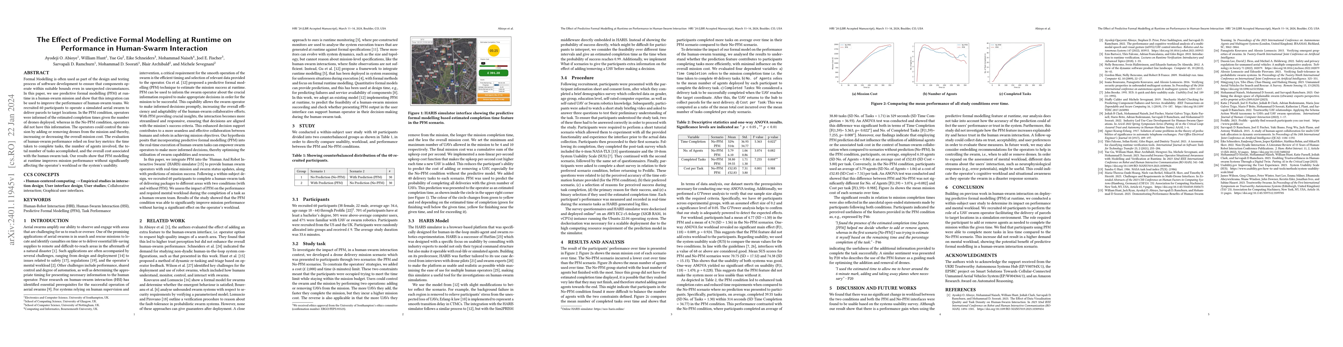 Thumbnail for The Effect of Predictive Formal Modelling at Runtime on Performance in
  Human-Swarm Interaction