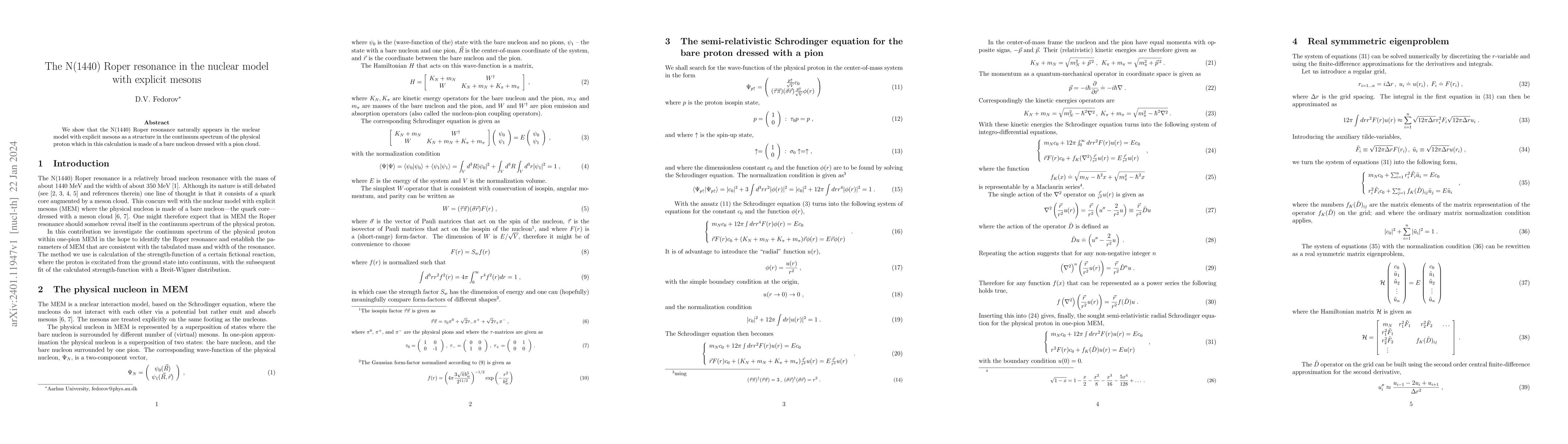 Thumbnail for The N(1440) Roper resonance in the nuclear model with explicit mesons