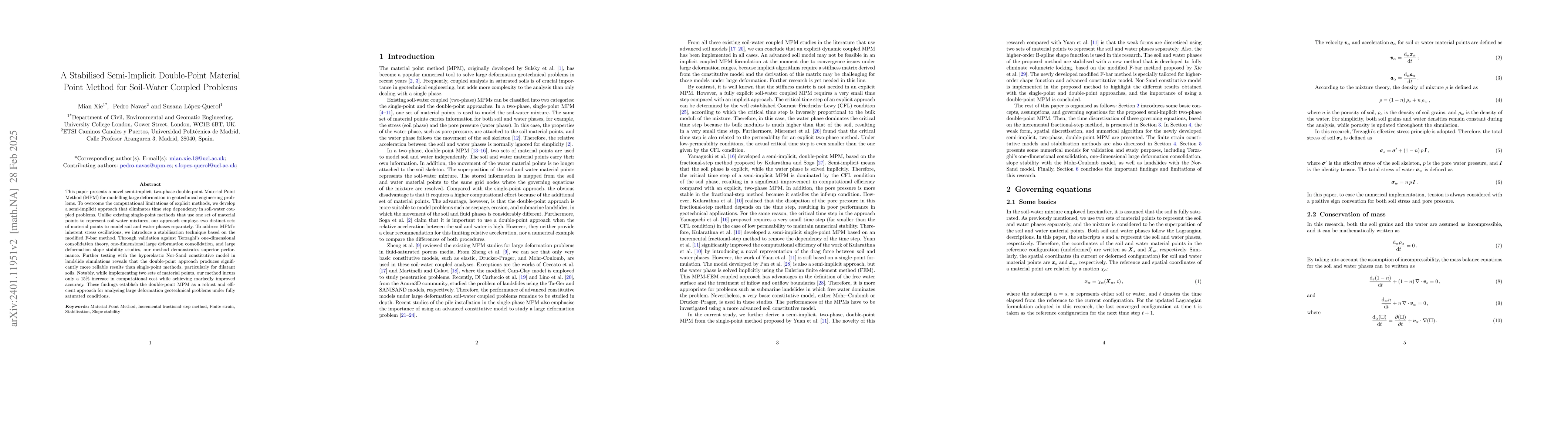 Thumbnail for A Stabilised Semi-Implicit Double-Point Material Point Method for
  Soil-Water Coupled Problems