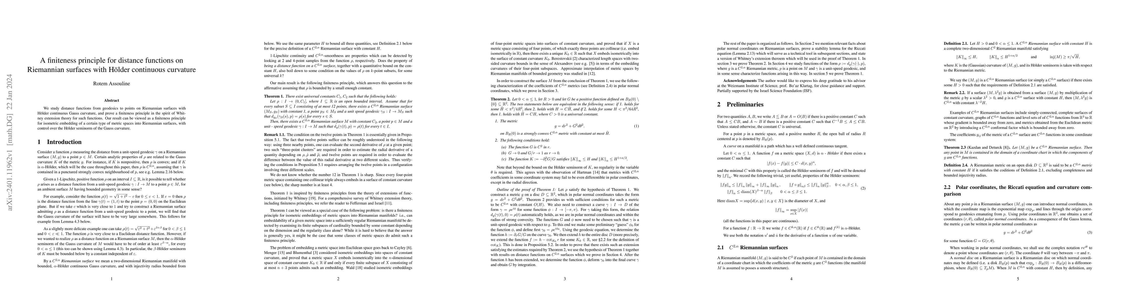 Thumbnail for A finiteness principle for distance functions on Riemannian surfaces
  with H\"older continuous curvature