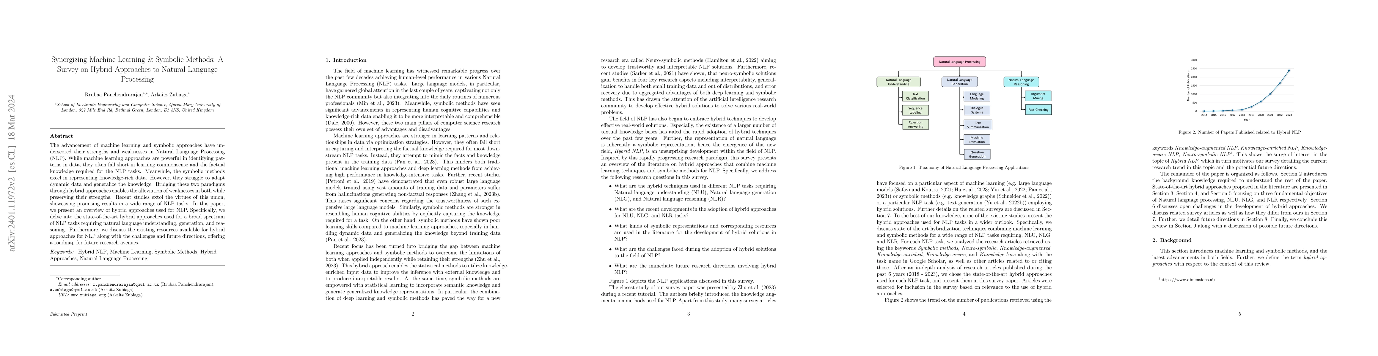 Thumbnail for Synergizing Machine Learning & Symbolic Methods: A Survey on Hybrid
  Approaches to Natural Language Processing