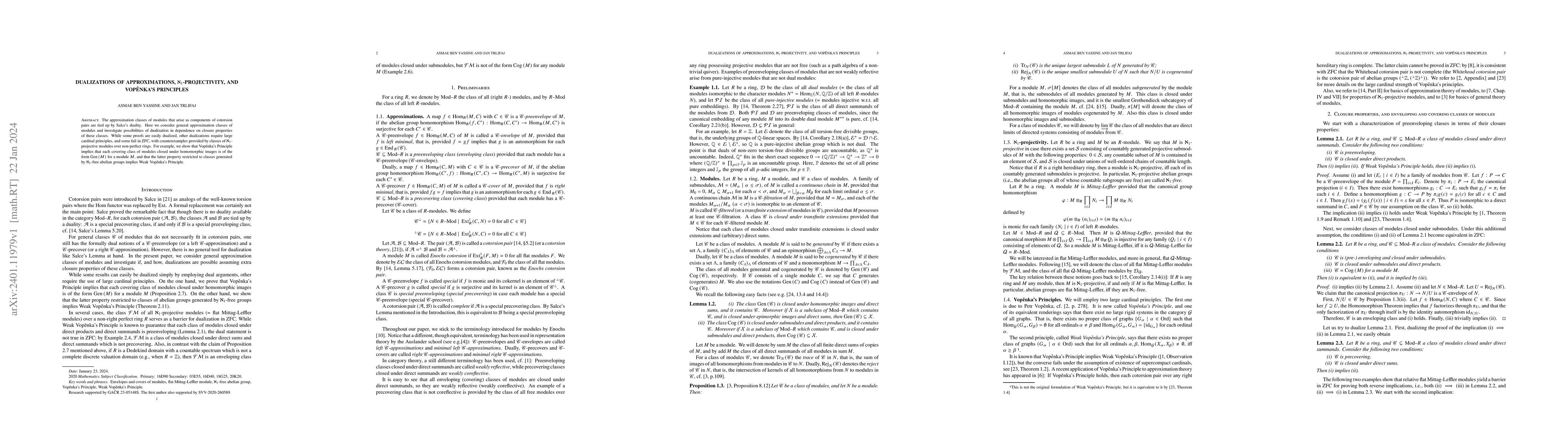 Thumbnail for Dualizations of approximations, $\aleph_1$-projectivity, and
  Vop\v{e}nka's Principles
