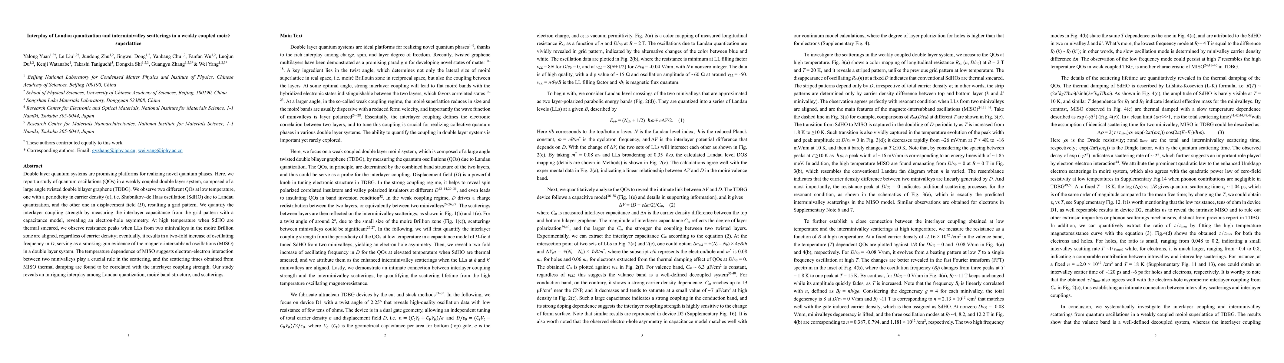 Thumbnail for Interplay of Landau quantization and interminivalley scatterings in a
  weakly coupled moir\'e superlattice