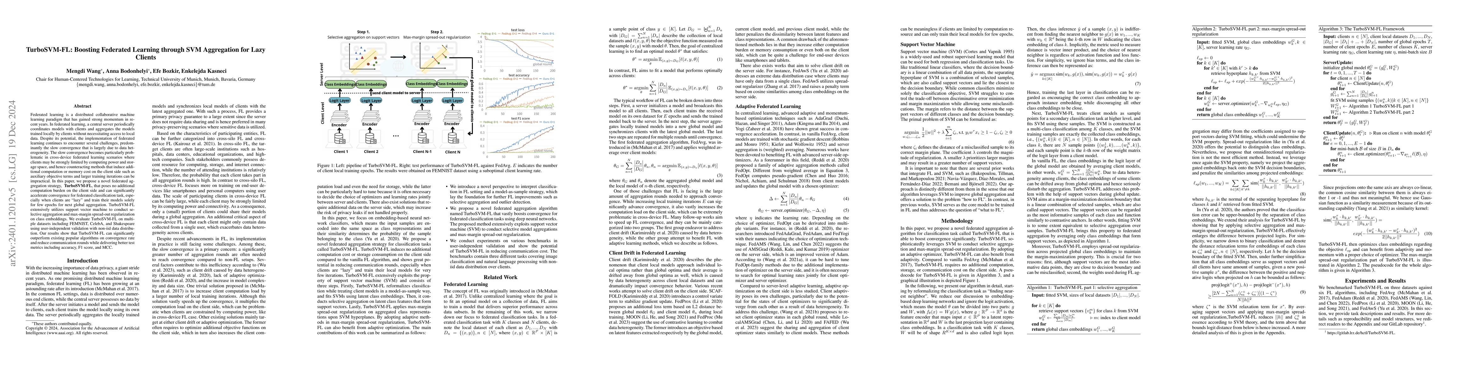Thumbnail for TurboSVM-FL: Boosting Federated Learning through SVM Aggregation for
  Lazy Clients
