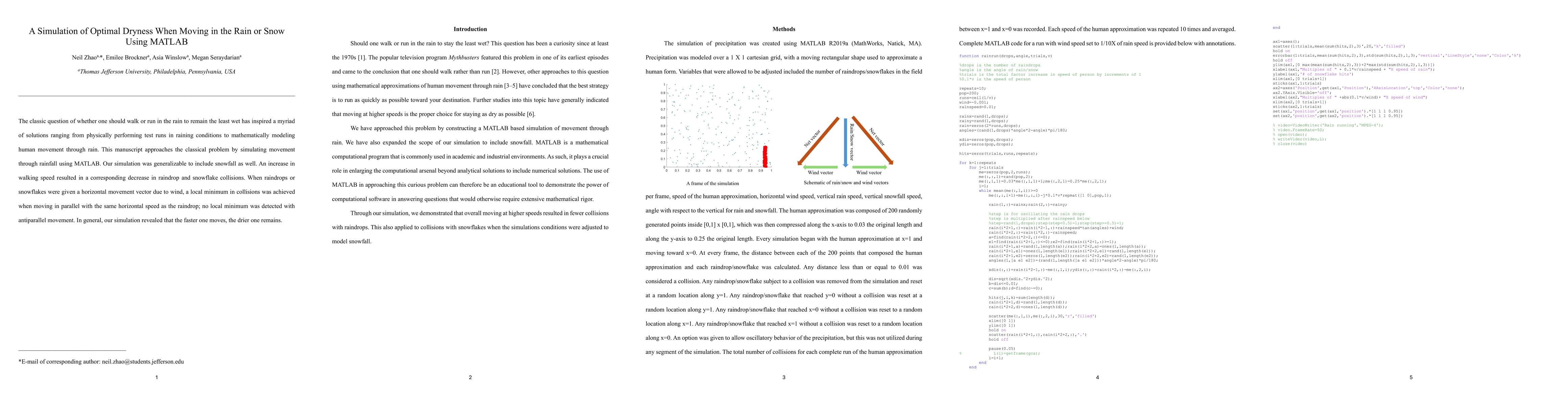 Thumbnail for A Simulation of Optimal Dryness When Moving in the Rain or Snow Using
  MATLAB