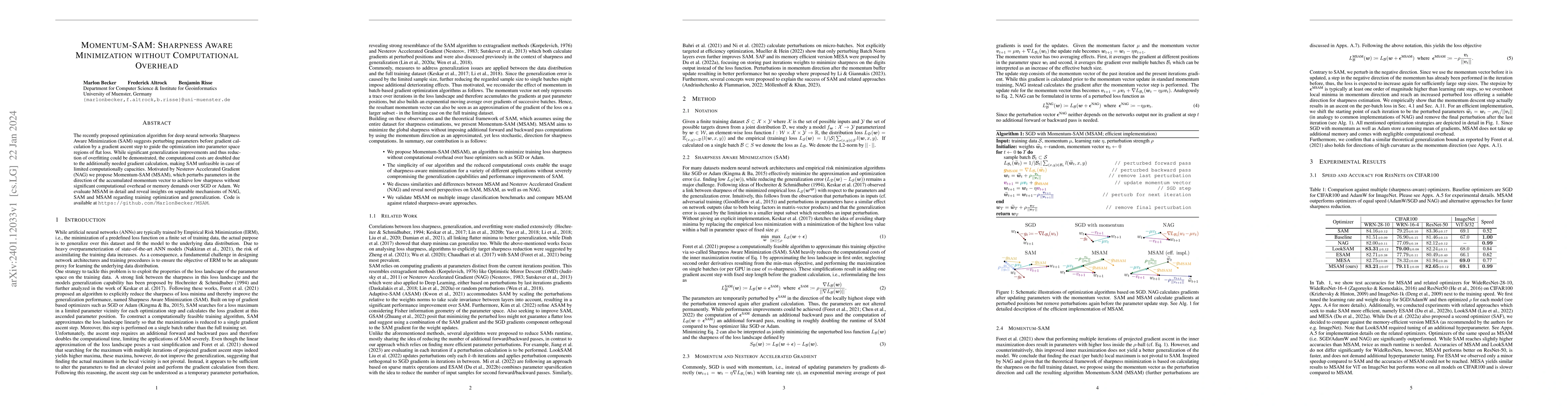 Thumbnail for Momentum-SAM: Sharpness Aware Minimization without Computational
  Overhead