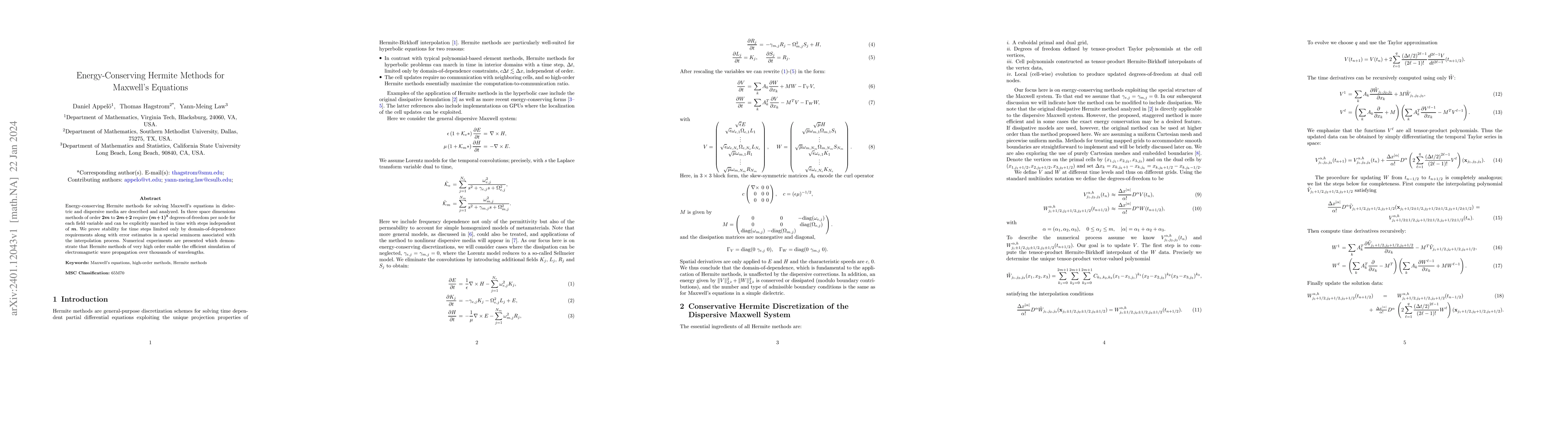 Thumbnail for Energy-Conserving Hermite Methods for Maxwell's Equations