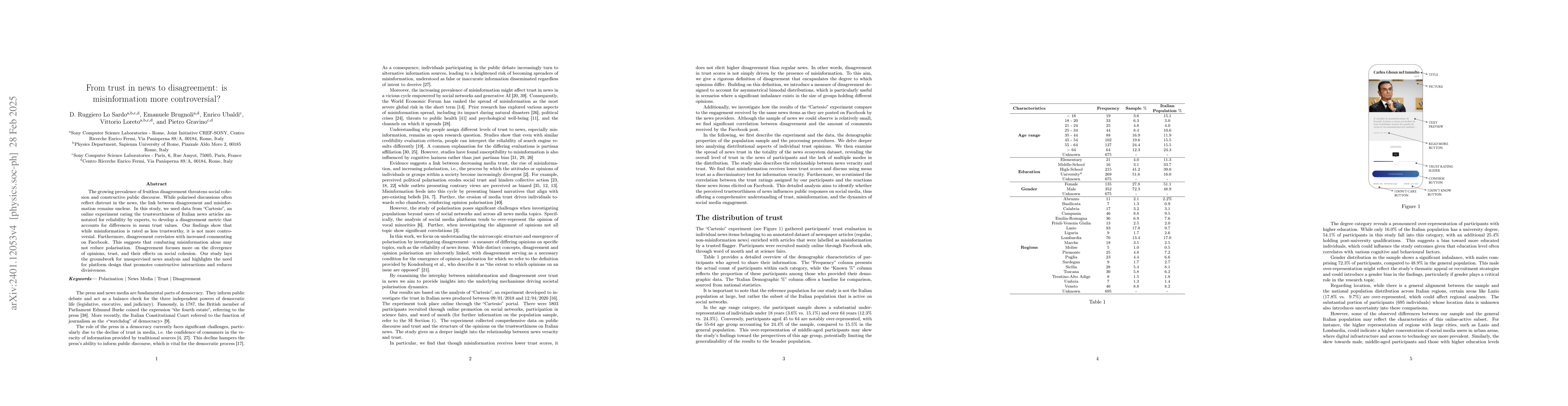 Thumbnail for From Trust to Disagreement: disentangling the interplay of
  Misinformation and Polarisation in the News Ecosystem