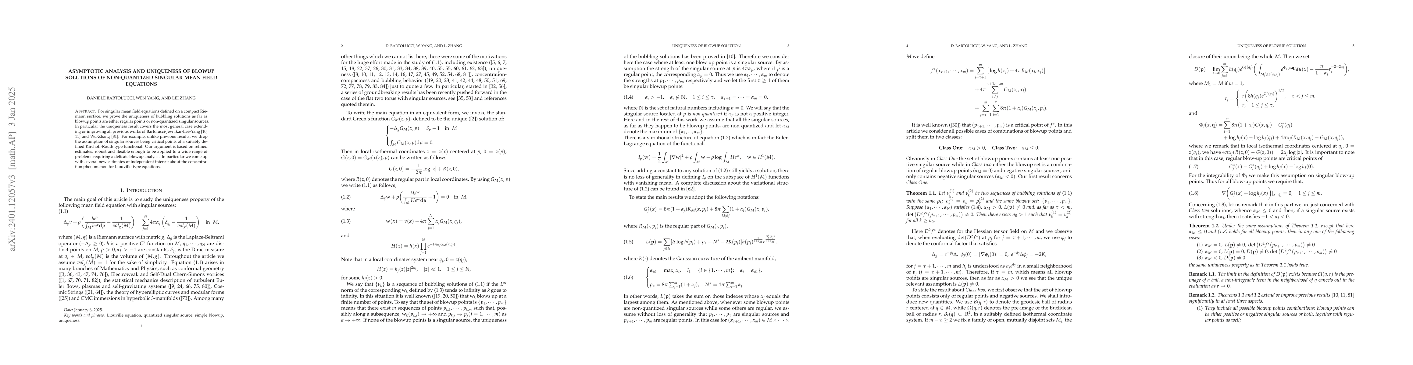 Thumbnail for Asymptotic Analysis and Uniqueness of blowup solutions of non-quantized
  singular mean field equations