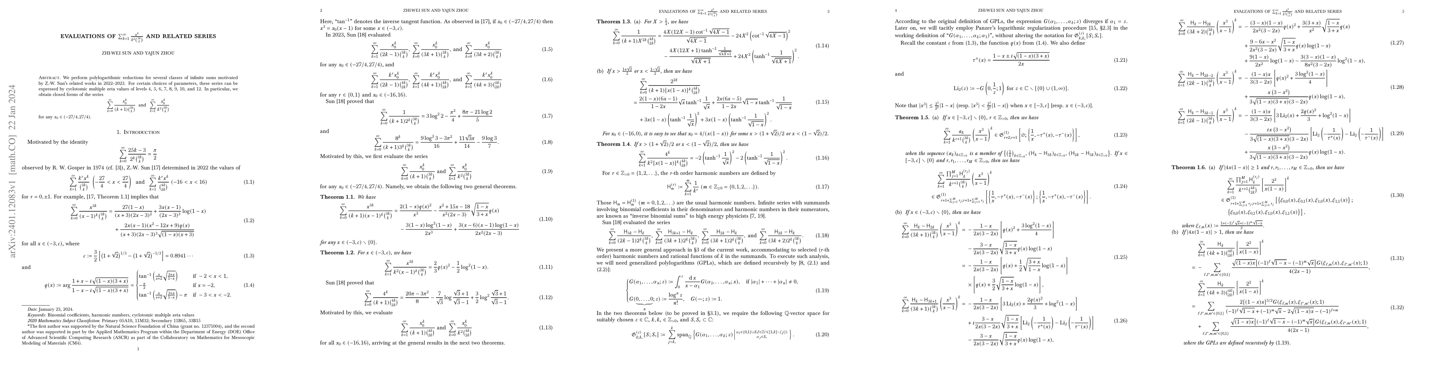 Thumbnail for Evaluations of $ \sum_{k=1}^\infty \frac{x^k}{k^2\binom{3k}{k}}$ and
  related series