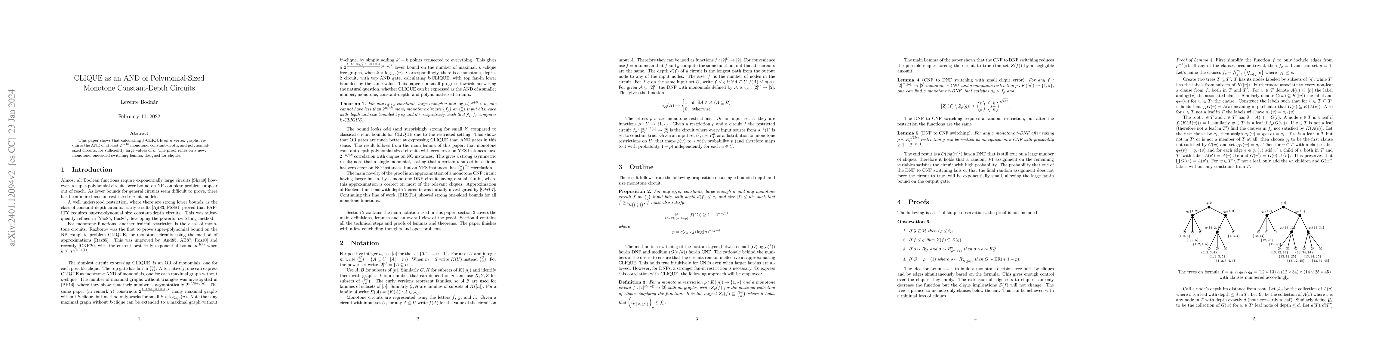 Thumbnail for CLIQUE as an AND of Polynomial-Sized Monotone Constant-Depth Circuits