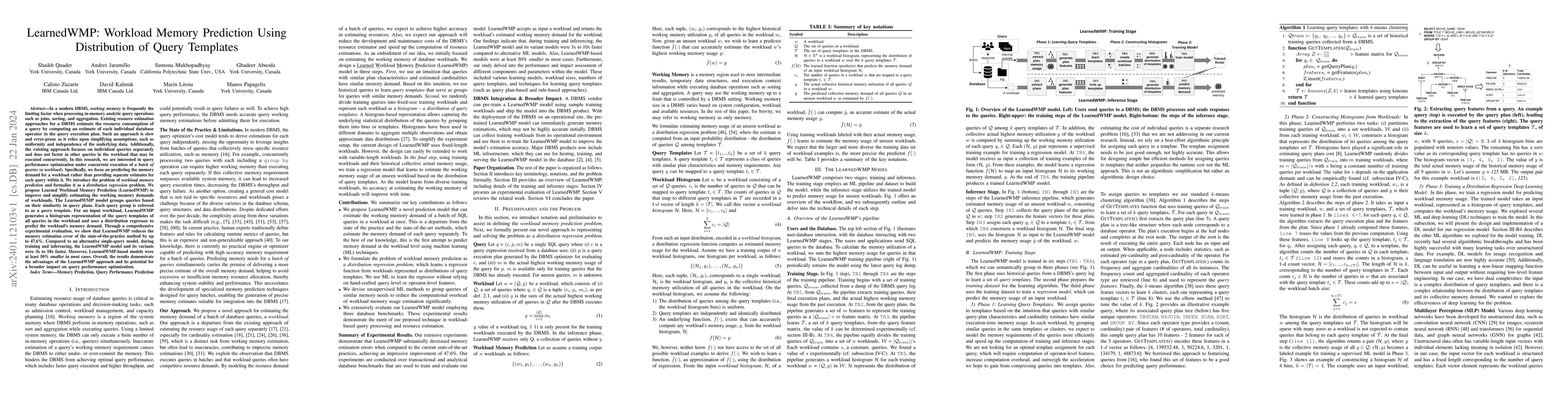 Thumbnail for LearnedWMP: Workload Memory Prediction Using Distribution of Query
  Templates