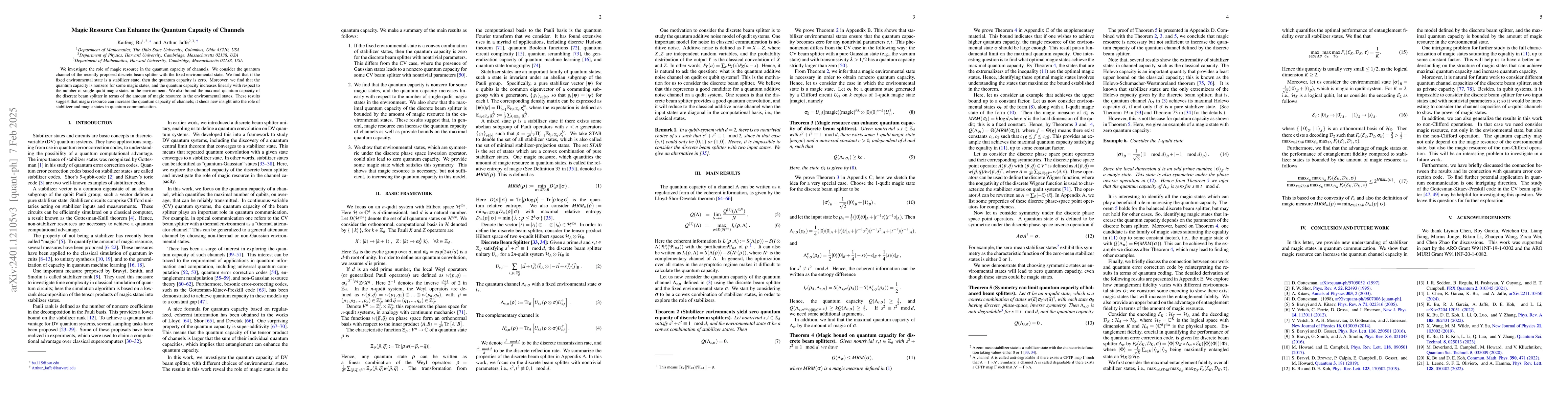 Thumbnail for Magic Can Enhance the Quantum Capacity of Channels