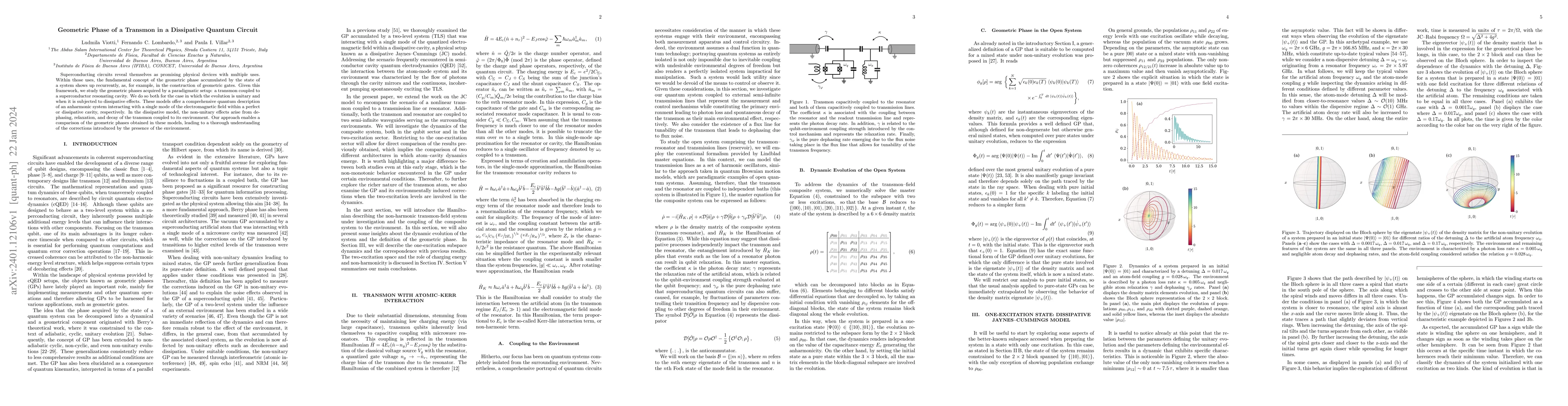 Thumbnail for Geometric Phase of a Transmon in a Dissipative Quantum Circuit