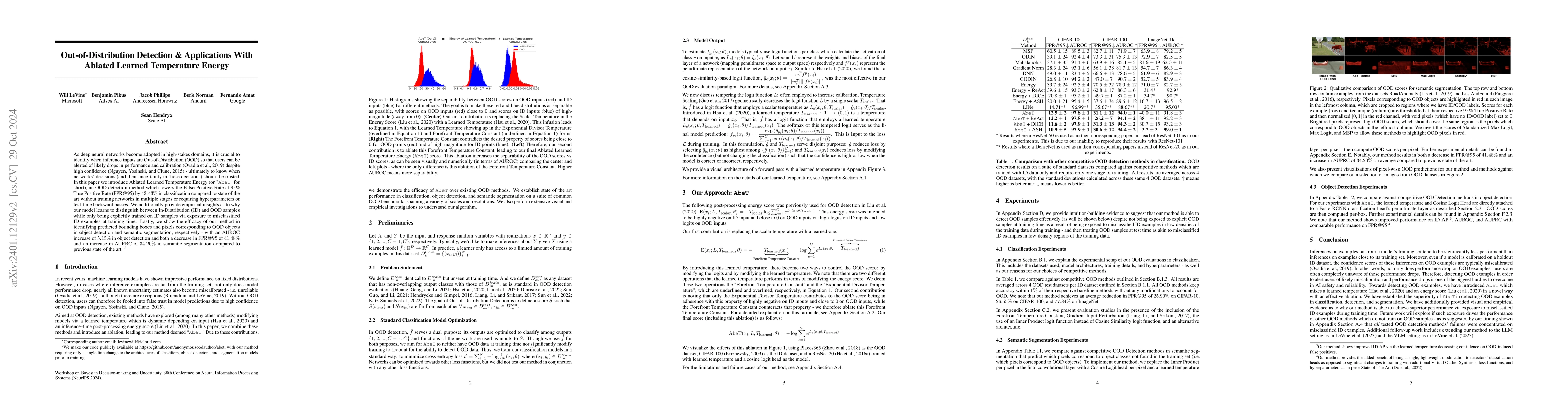 Thumbnail for Out-of-Distribution Detection & Applications With Ablated Learned
  Temperature Energy