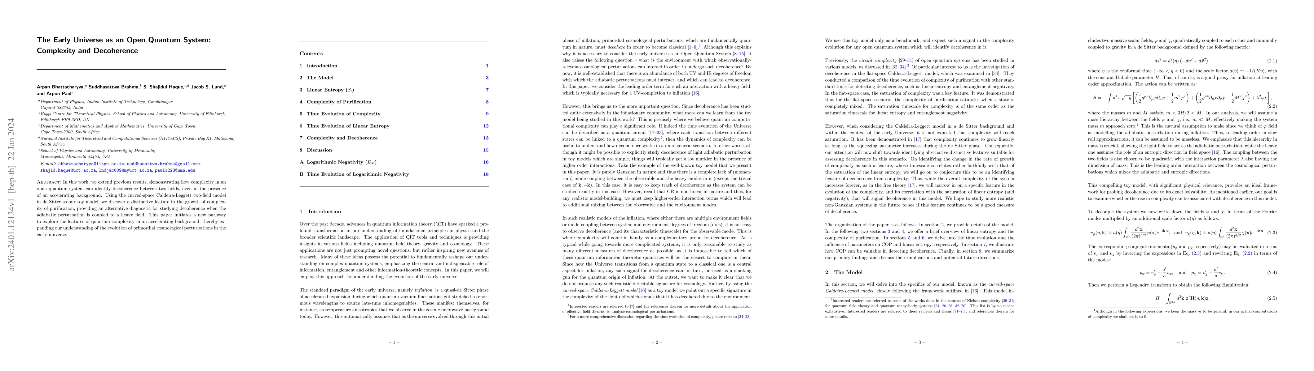 Thumbnail for The Early Universe as an Open Quantum System: Complexity and Decoherence