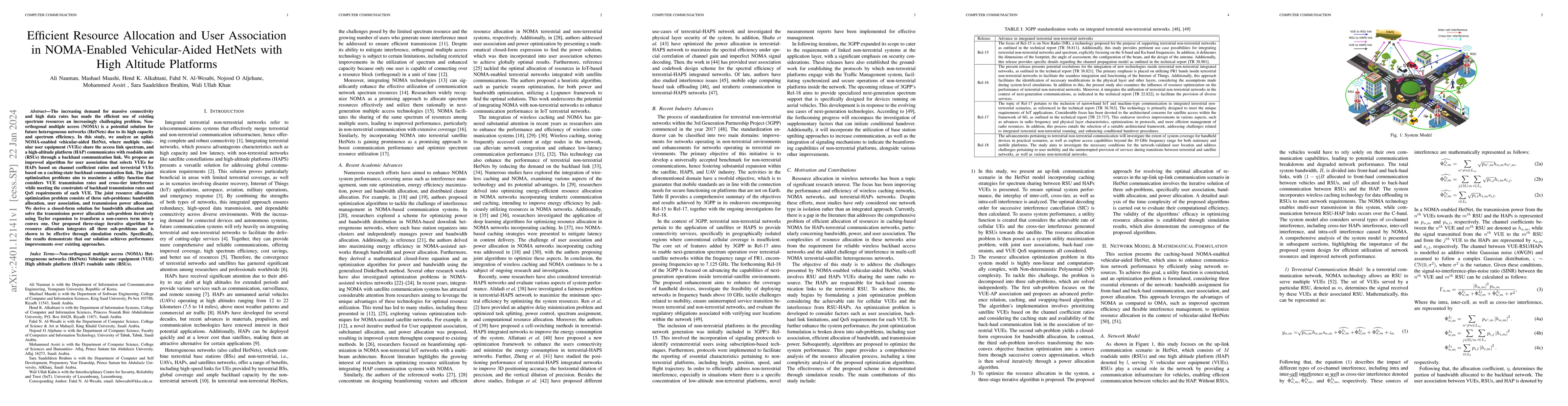 Thumbnail for Efficient Resource Allocation and User Association in NOMA-Enabled
  Vehicular-Aided HetNets with High Altitude Platforms
